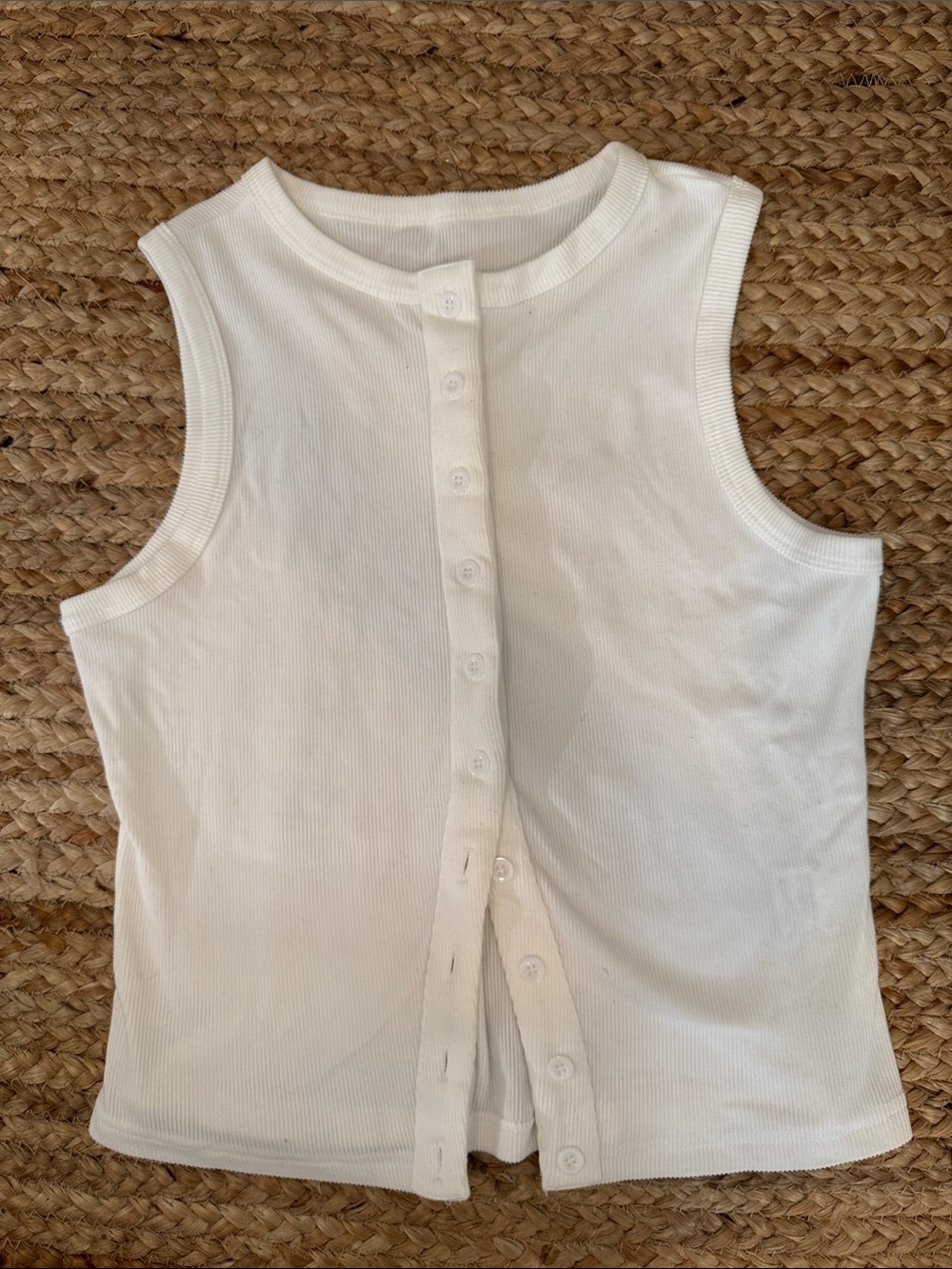 Classic White Ribbed Button-Front Tank Top
